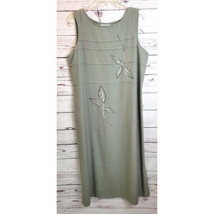 NWT VTG Leslie Belle Green Leaf Side Slit Sleeveless Maxi Dress‎ Women's Size 16